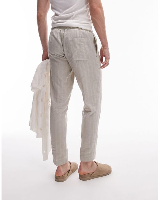 Topman White Taper Textured Stripe With Linen Trouser for men