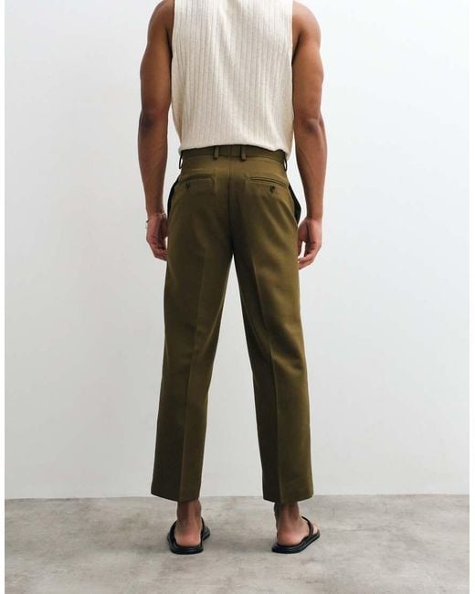ASOS Natural Smart Straight Cropped Trousers for men