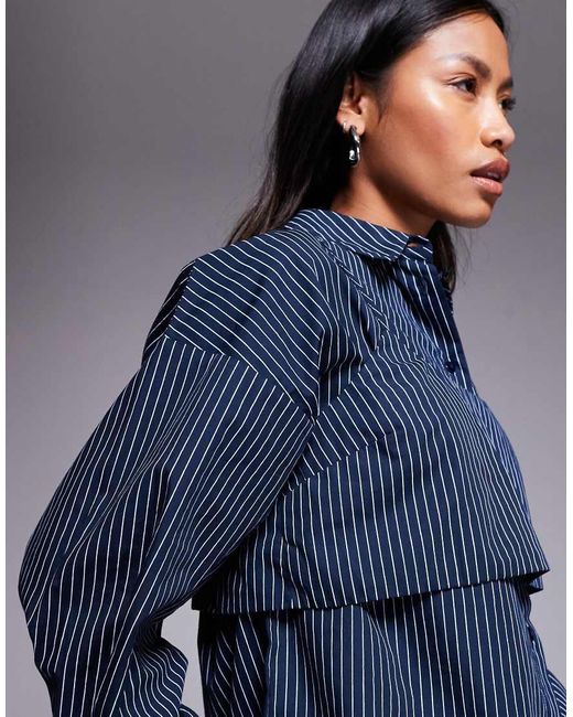 Camisa A Rayas Extragrande Con Top De Tirantes Superpuesto De -Azul ASOS de color Blue