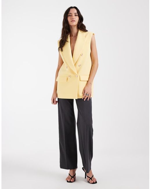 ASOS Natural Tailored Sleeveless Double Breasted Power Shoulder Blazer