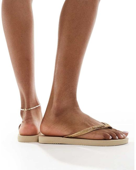 Havaianas White Slim Glitter Flip Flops