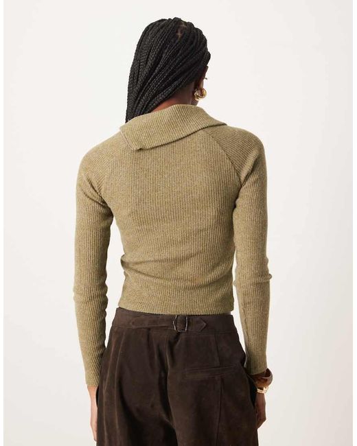 ASOS Green Supersoft Brushed Rib Long Sleeve Top With Zip Detail