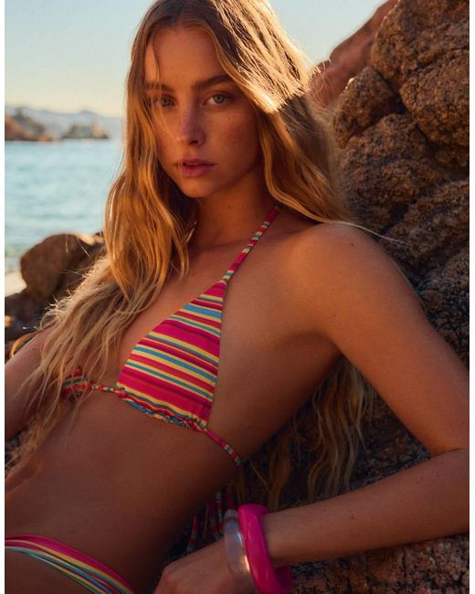 Bershka Brown Striped Halter Bikini Top