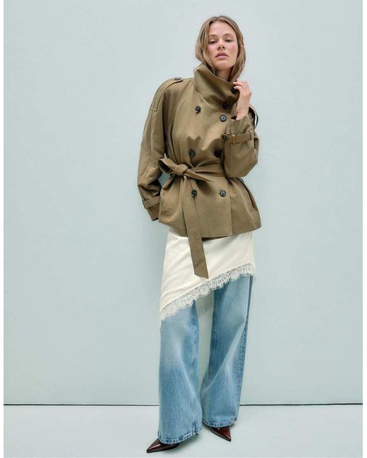 Stradivarius Green Sateen Asymmetric Skirt