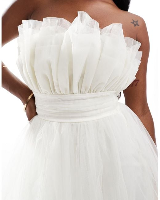 Vestido corto color estructurado con escote palabra LACE & BEADS de color White