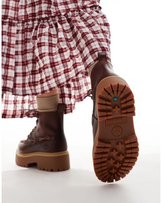 Timberland Red Stone Street Lace Up 7 Eye Elevated Boots