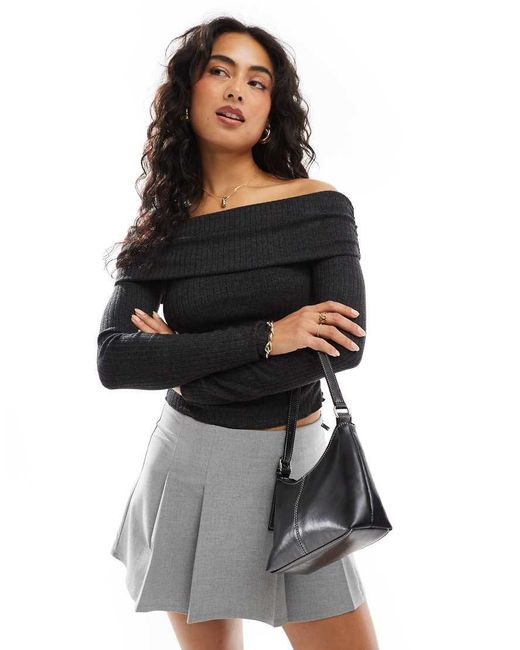 Bershka Black Ribbed Bardot Top