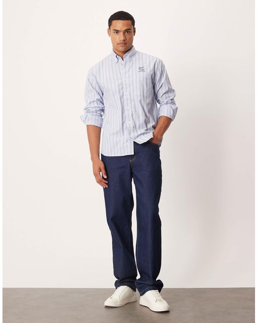 Abercrombie & Fitch Blue Long Sleeve Preppy Chest Graphic Shirt for men