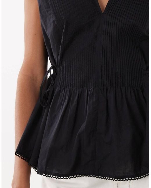 ARKET Black Cinched Peplum Sleeveless Top