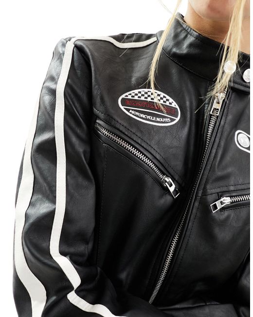 Bershka Black Faux Leather Motorcross Jacket