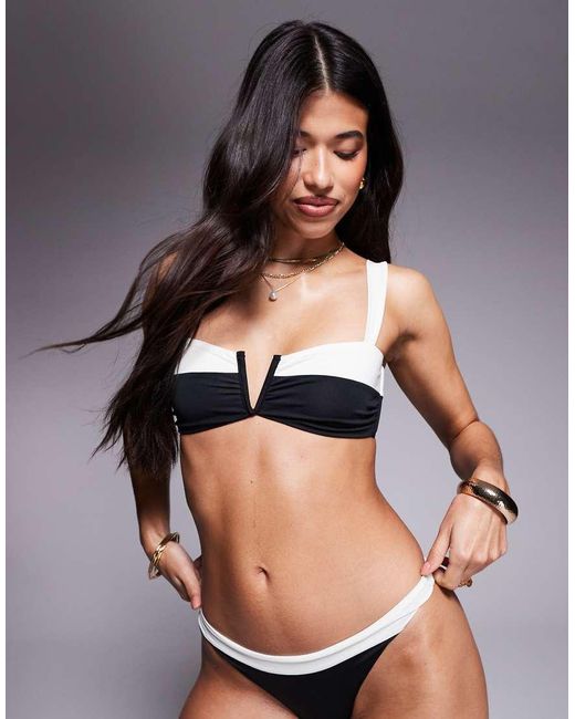 ASOS Black Connie Contrast V Wire Scoop Bikini Top