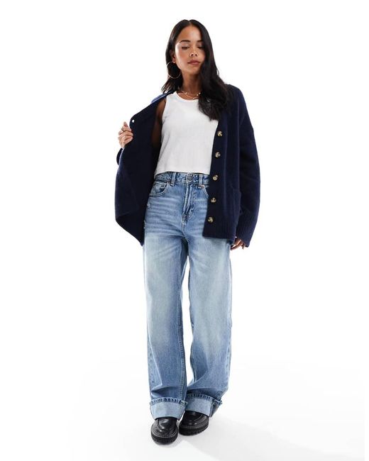 ASOS Blue Fisherman Rib Boyfriend Cardigan