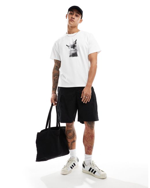 Weekday White Toby Boxy Fit T-shirt With Kitten Graphic for men