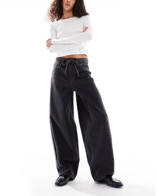 Object Blue Premium Super Barrel Leg Jeans With Tie Waist