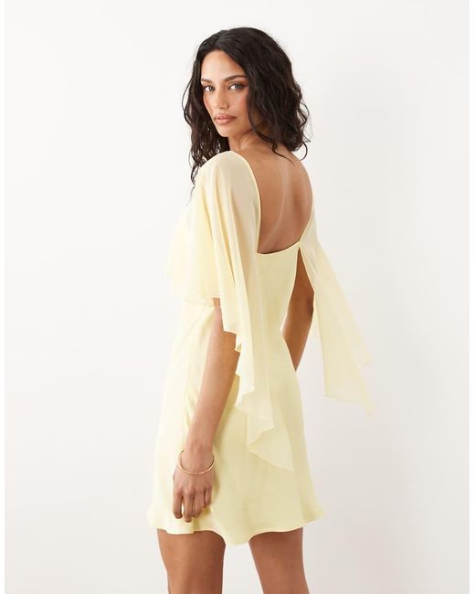 ASOS Natural Satin Chiffon Cape Layer Mini Dress
