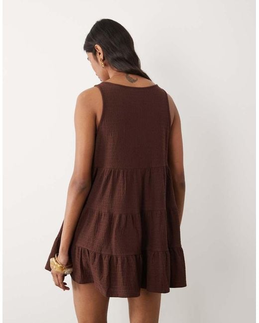 Miss Selfridge Brown Tiered Jersey Playsuit