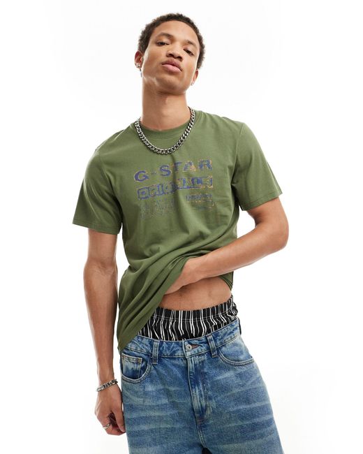 T-shirt à logo originals effet usé - foncé G-Star RAW pour homme en coloris Green