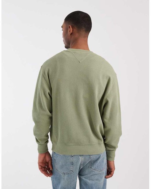 Tommy Hilfiger Green Waffle Texture Relaxed Fit Sweatshirt for men