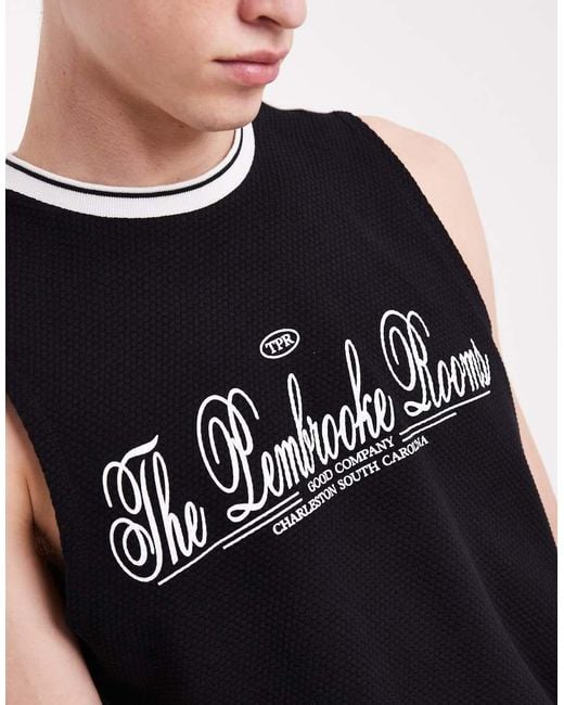 ASOS Black Heavyweight Regular Fit Graphic Print Tank With Panelled Shoulders for men
