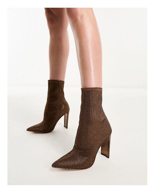 ALDO Brown Dove Embellished Heeled Ankle Boots