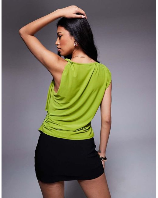 ASOS Green Twist Shoulder Drape Top