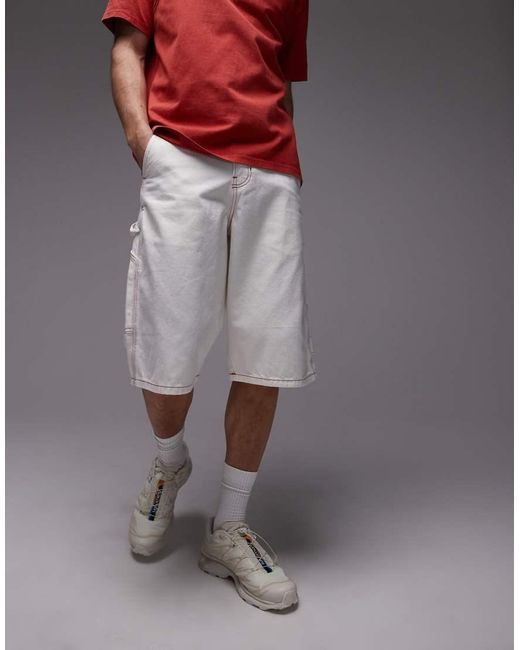 Dickies Gray Loose Fit Denim Painter Shorts With Contrast Stitching for men
