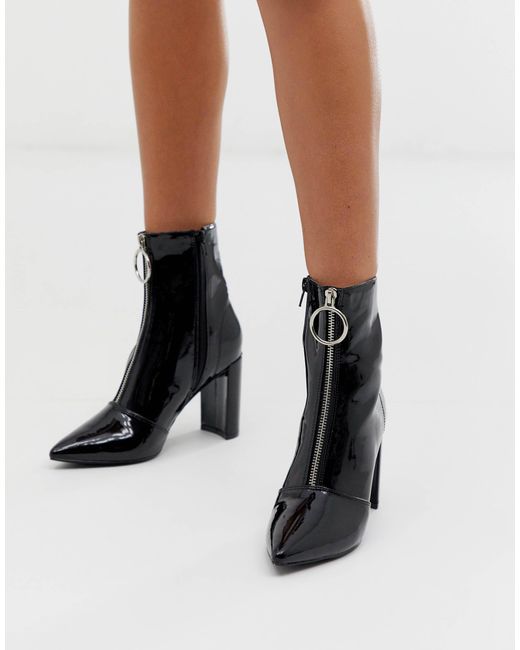 black patent heeled ankle boots