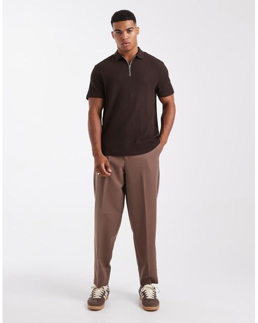 ASOS Brown Regular Fit Zip Polo for men