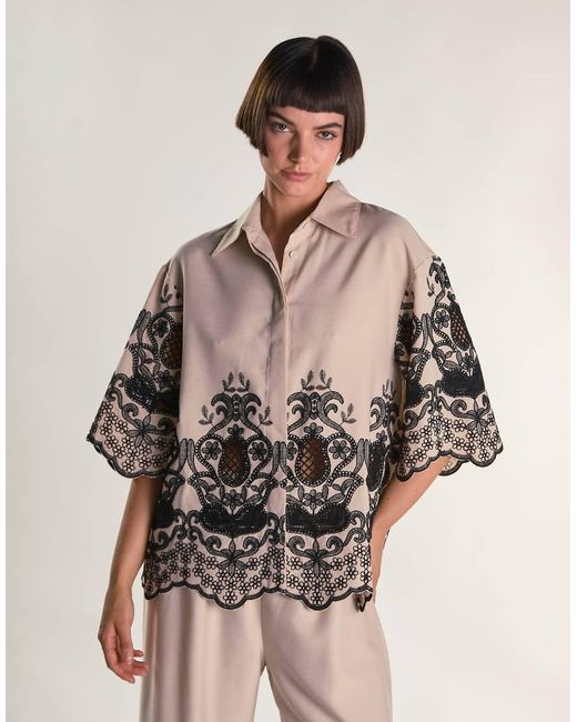 Glamorous Natural Embroidered Oversize Shirt