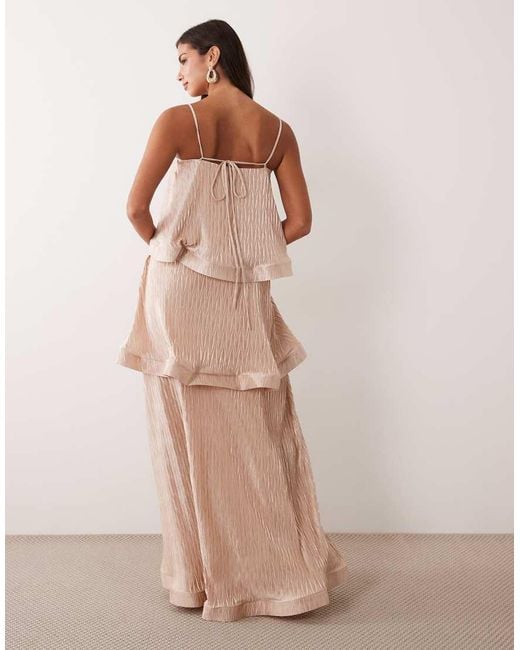 ASOS Natural Zigzag Plisse Tiered Trapeze Maxi Dress