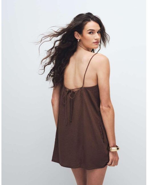 Monki Brown Linen Blend Cami Mini Dress With Pockets