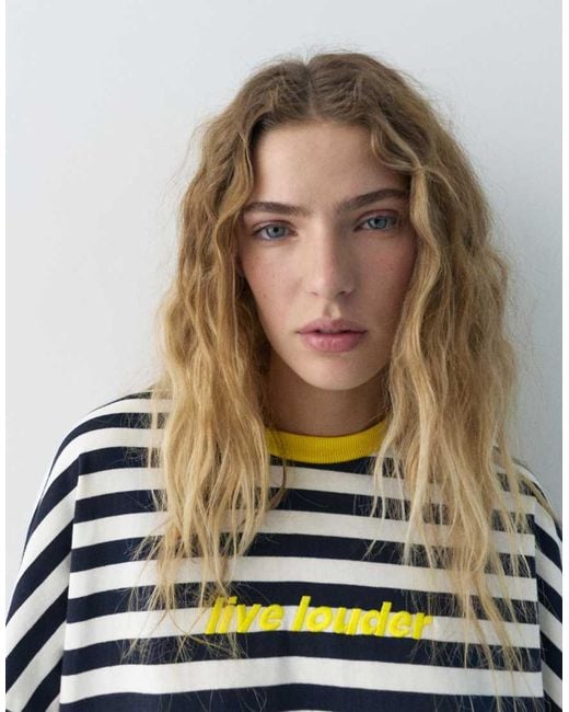 Pull&Bear Blue Contrast Striped T-shirt