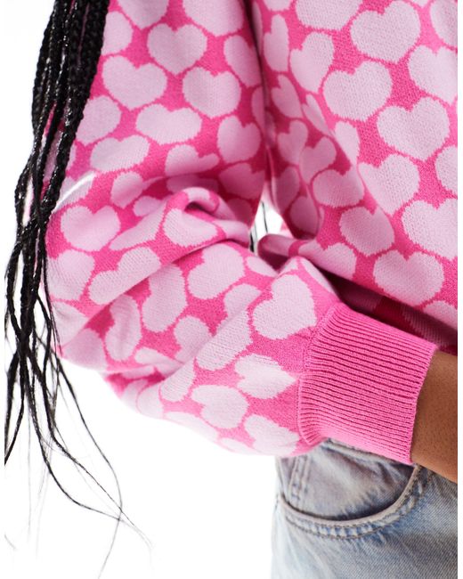 Noisy May Pink Heart Knitted Jumper