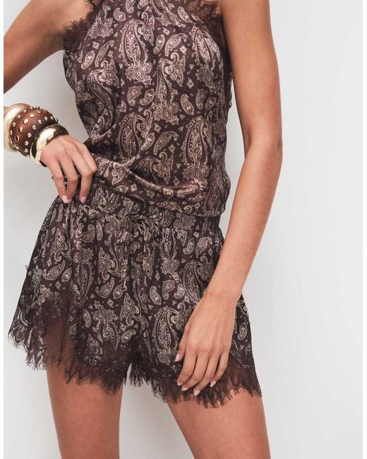 Noughts & Kisses White Satin Lace Detail Shorts Co-Ord