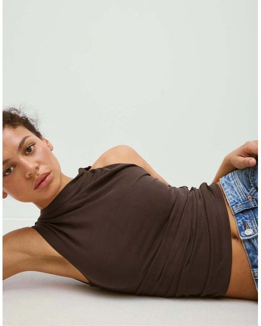 Stradivarius Blue Draped Fitted Top