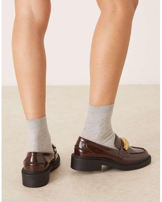 ASOS Brown Wide Fit Mistral Trim Detail Loafers