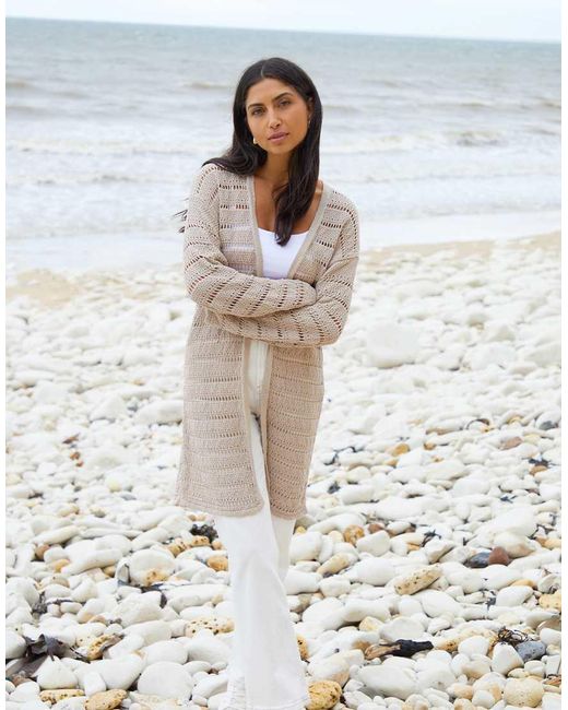 Threadbare Natural Longline Crochet Pointelle Knit Cardigan