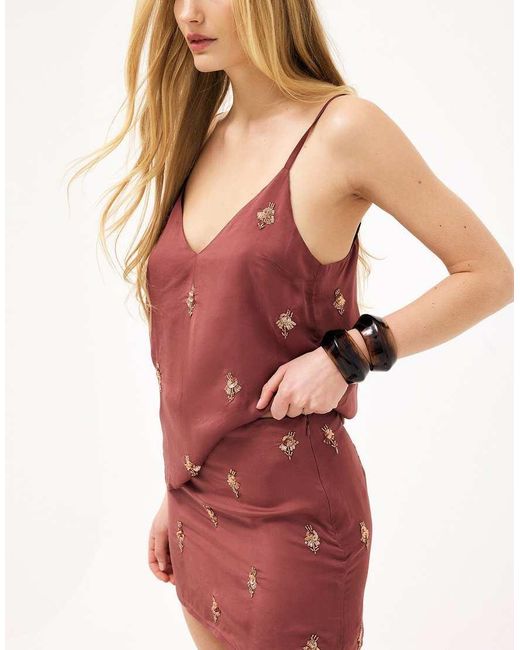 NA-KD Red Sequin Beaded Strap Top