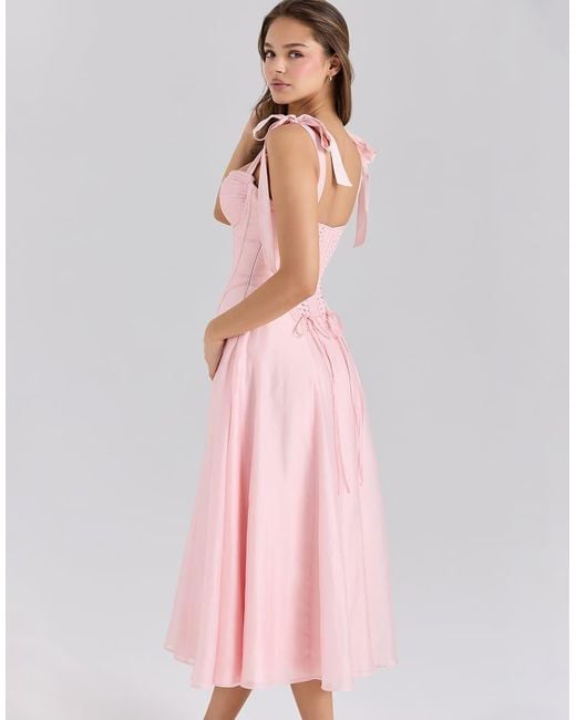 House Of Cb Pink Leia Chiffon Tie Strap Midi Dress