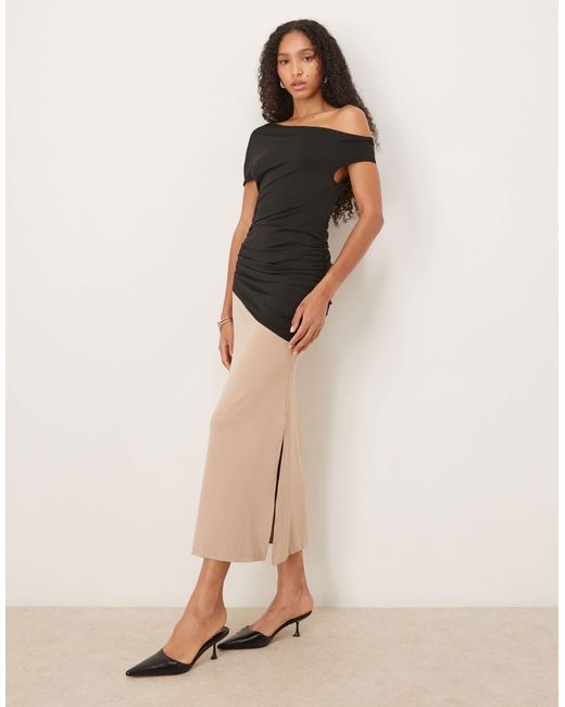 ASOS Women's Natural Hybrid Fallen Shoulder Maxi Dress