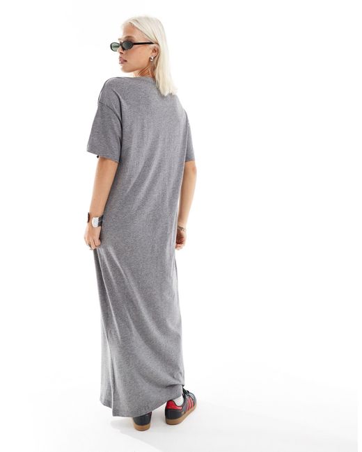 Monki Gray Maxi T-shirt Dress With Side Split