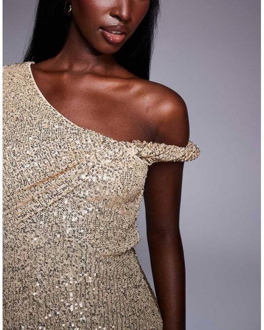 ASOS Metallic Sequin One Shoulder Mini Dress With Twist Detail