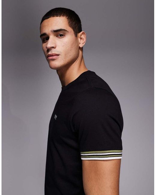 Barbour Black Burnwood Tipped Cuff Logo T-shirt for men