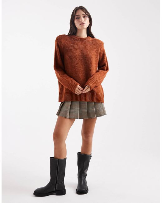 ASOS Brown Knit Oversized Sweater With Shoulder Pads