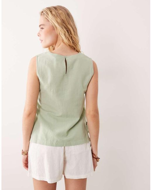 Vila Natural Linen Touch Tie Side Sleeveless Top