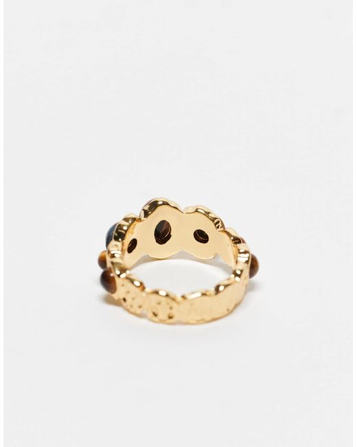 ASOS Metallic Limited Edition 14K Plated Ring With Real Tigers Eye Semi Precious Stone Design