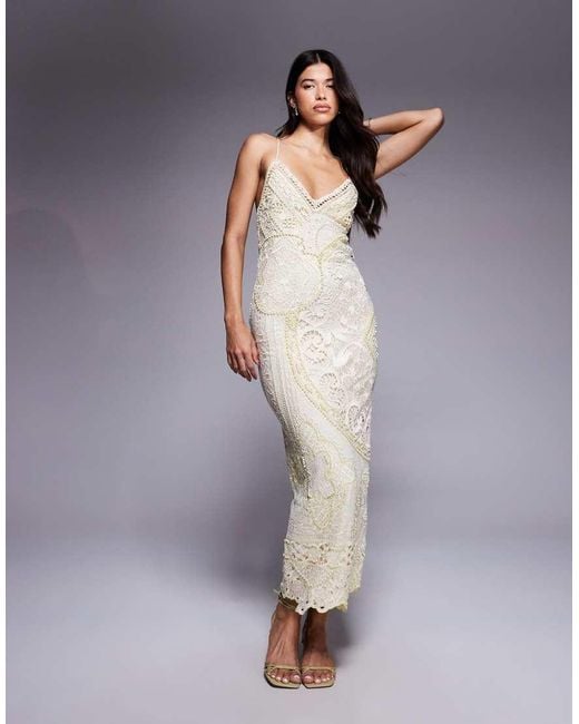 ASOS Yellow Lace Applique Embellished Cami Maxi