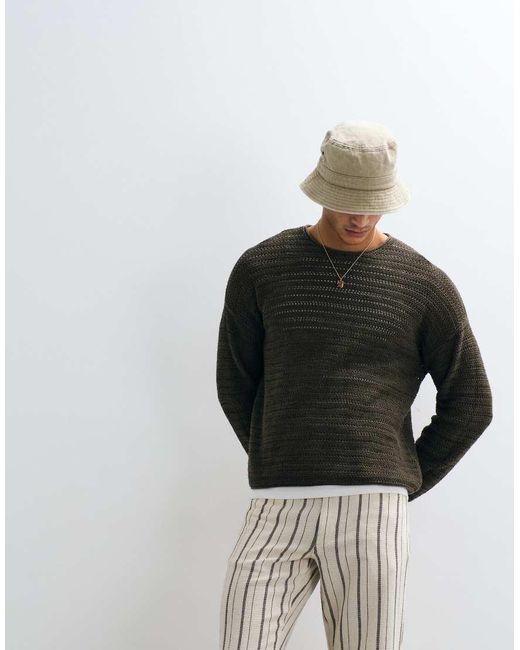 ASOS Black Oversized Long Sleeve Knitted Ribbed T-Shirt for men