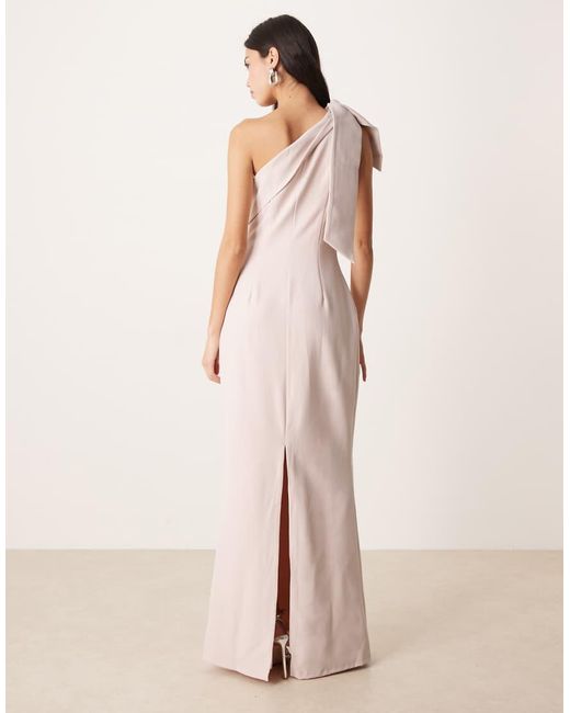 Pretty Lavish Pink Bridesmaid Nevaeh Crepe One Shoulder Bow Detail Maxi Dress