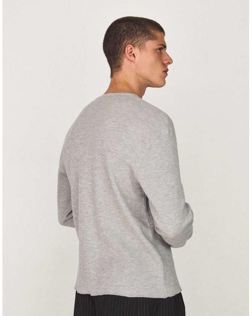 Bershka Gray Slim Fit Long Sleeve Henley T-Shirt for men